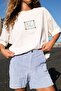 Women's Oversized T-Shirt Surf the Printed White – Crew Neck, 100% Cotton Compact Single Jersey 24/1 - 2