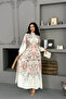 women ecru floral print imported fabric full button belted design dress NBMS25115 - 4