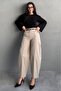 Khaki Modern Cut Belted High Waist Wide Leg Fabric Trousers Mg2618 - 6