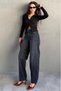 Anthracite 100% Cotton Wide Leg Women's Wide Leg Jeans Mg2623 - 7