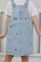 Girl's Floral Embroidered Denim Salopet Dress - 4