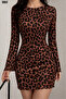 Women's Trend Leopard Pattern Crew Neck Long Sleeve Mini Dress - 4