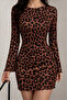 Women's Trend Leopard Pattern Crew Neck Long Sleeve Mini Dress - 5