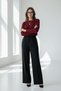 Black High Waist Pleated Belted Wide Leg Women's Pants Mg2615