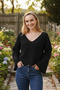 Women's Black V-Neck Oversized Spanish Knitwear Sweater