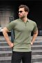 Khaki Half Zip Polo Neck Knitwear Men's T-Shirt E7459 - 4