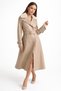 Beige Faux Leather Coat with Fur Collar and Belt - 7