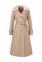 Beige Faux Leather Coat with Fur Collar and Belt