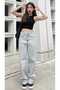 Blue Snow Wash Buckle Detailed Loose Fitting Wide Leg Comfortable Baggy Jean Loose Women's Trousers - 3