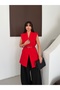 85 CM LONG Elegant Oversized Vest with Gold Buckle Belt and Padded Shoulders - 7