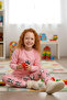Girl's Velvet Fleece Patterned Pajama Set 1679 Pink02 - 2