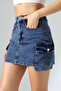 Cargo Pocket Detail Mini Denim Skirt