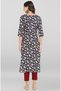 Premium cotton 2pc kurti set - Dark blue cotton women's kurta set, floral prints & Maroon pants - 4