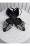 Black Satin Stone Bow Ballerina Ballet Shoes - 2