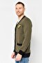 Men V Neck Embroidered Logo Cardigan, Olive - 4