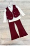 Ribbon Embroidered Y Vest Set Set - 2