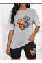 Printed Women's Short Tights Oversize Casual Boyfriend T-shirt Set - 2