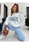 Brooklyn Blue Jogger White Sweatshirt Bottom Top Tracksuit Set Oversize Crew Neck - 2