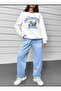 Motorcycle Printed Blue Bottom White Top Set Oversize Tracksuit Boyfirend - 3