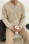 Men's Zip-Up Stone Beige Knit Cardigan Mz62003 - 3