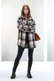 Women's Patterned Color-Block Flannel Oversized Wide-Fit Casual Pocketed Hooded Long-Length Shirt Jacket - 3