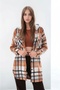 Women's Patterned Color-Block Flannel Oversized Wide-Fit Casual Pocketed Hooded Long-Length Shirt Jacket - 3