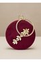 Burgundy Gold Round Luxury Suede Crystal Stone Women's Evening Dress Bag Wedding Engagement Graduation - 3