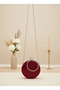 Burgundy Silver Round Luxury Suede Crystal Stone Women's Evening Dress Bag Wedding Engagement Graduation - 3