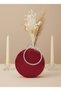 Burgundy Silver Round Luxury Suede Crystal Stone Women's Evening Dress Bag Wedding Engagement Graduation - 4