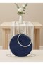 Navy Blue Silver Round Luxury Suede Crystal Stone Women's Evening Dress Bag Wedding Engagement Graduation - 5