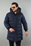 Men's Hooded Long Puffer Coat with Fur Detail
