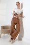 Wide Leg Fabric Palazzo Pants / White Garni Detailed with Lace-Up at the Waist and Ferumar Closure - 6