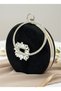 Black Silver Round Luxury Suede Crystal Stone Women's Evening Dress Bag Wedding Engagement Graduation - 2