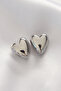 Brass Silver Color Minimal Curved Heart Earrings - 3
