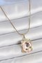316L Steel Gold Color Chain Pink Enamel Flower Embroidered Pearl Detail Portrait Model Women's Necklace
