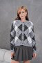 Women's Knitwear Cardigan Jacket - Crew Neck Diamond Pattern Button Closure // V8581 - 2