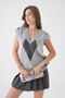Women's V-Neck Patterned Soft Textured Knitwear Sweater // V8620 - 3
