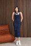 Women's Thick Strap Bodycon Premium Long Denim Midi Dress Bnj-5412S - 5