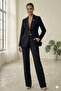 Women's Black Lined Single-Button Blazer Jacket & Fabric Trousers Suit