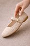 Tweed Fabric Mary Janes Ballet Flats Stylish Buckled Orthopedic Sole Everyday Shoes - 3