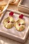 Gold Bordo Mineli Çiçek Küpe - 2