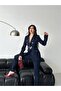 Women's Gold Button Detailed Blazer Jacket Pants Suit - 2