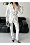 Women's Gold Button Detailed Blazer Jacket Pants Suit - 6