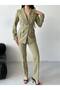 Women's Gold Button Detailed Blazer Jacket Pants Suit - 5