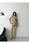 Women's Gold Button Detailed Blazer Jacket Pants Suit - 2