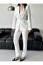 Women's Gold Button Detailed Blazer Jacket Pants Suit - 7