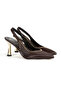 Pointed Toe Trot Heeled Open Back (9cm) Gold Color Galvanized Heel Women's Heeled Shoes - 3