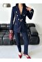 Women's Gold Button Detailed Blazer Jacket Pants Suit - 7