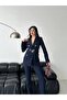 Women's Gold Button Detailed Blazer Jacket Pants Suit - 3