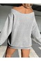 Women's Blue Star Printed Boat Neck Oversized Sweatshirt - 2